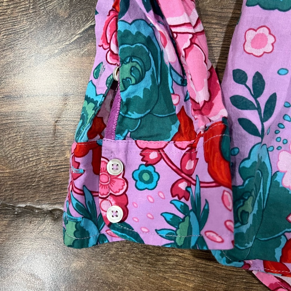 Talbots Sz Small Sketched Blooms Floral Lightweight Cotton Blouse Button Up EUC - Picture 4 of 5